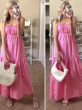 Abercrombie and Fitch Maxi tiered Cotton Dress Pink S